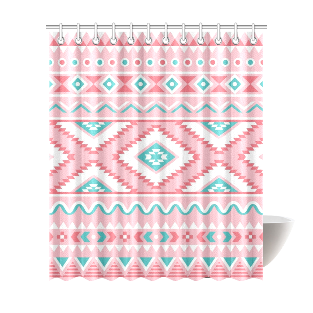 Aztec - Light Pink and green Shower Curtain 72"x84"