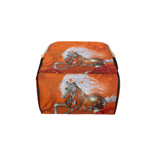 Wonderful steampunk horse, red white Multi-Function Diaper Backpack/Diaper Bag (Model 1688)