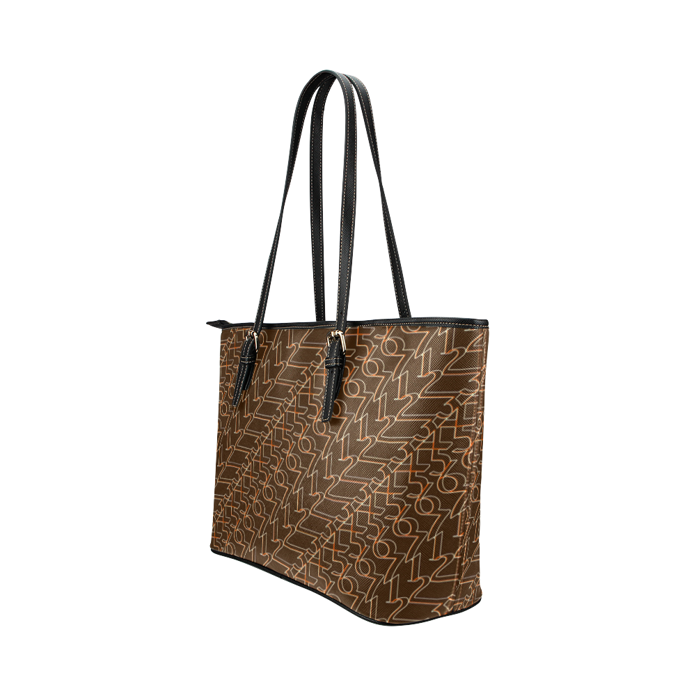 NUMBERS Collection 1234567 Chocolate/Black Leather Tote Bag/Large (Model 1651)