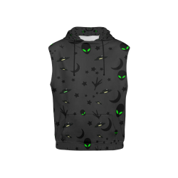 Alien Flying Saucers Stars Pattern on Charcoal All Over Print Sleeveless Hoodie for Kid (Model H15)