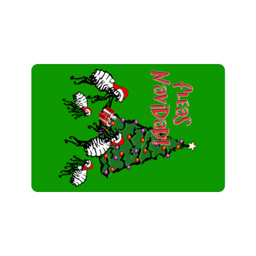 Christmas Fleas Feliz Navidad on Green Doormat 24"x16"