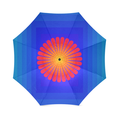 Orange flower on blue multiple squares Foldable Umbrella (Model U01)