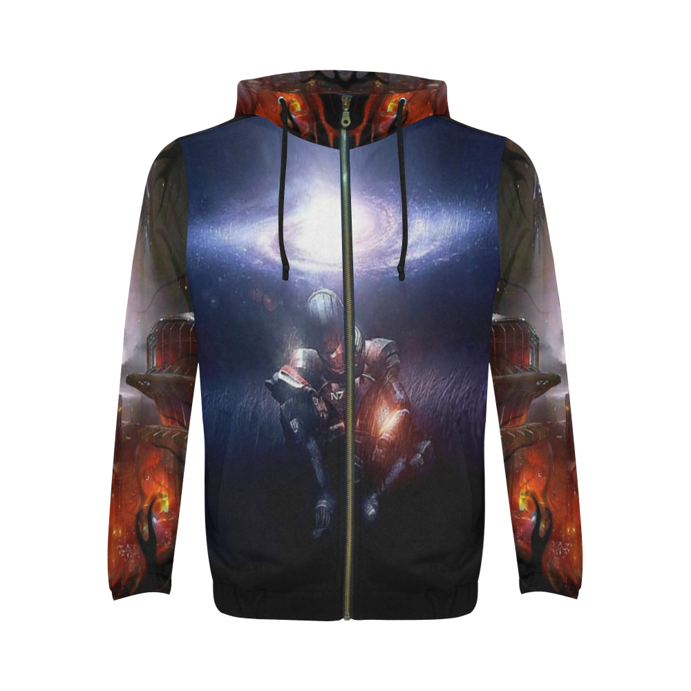 Mass Effect All Over Print Full Zip Hoodie for Men/Large Size (Model H14)