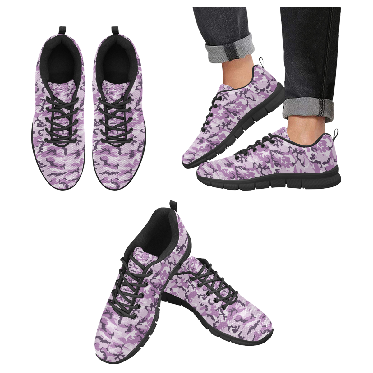 Woodland Pink Purple Camouflage Men's Breathable Running Shoes (Model 055)