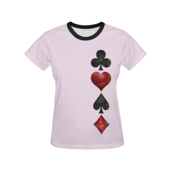 Las Vegas  Black and Red Casino Poker Card Shapes on Pink All Over Print T-shirt for Women/Large Size (USA Size) (Model T40)