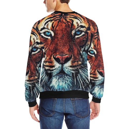tiger Men's Rib Cuff Crew Neck Sweatshirt (Model H34)