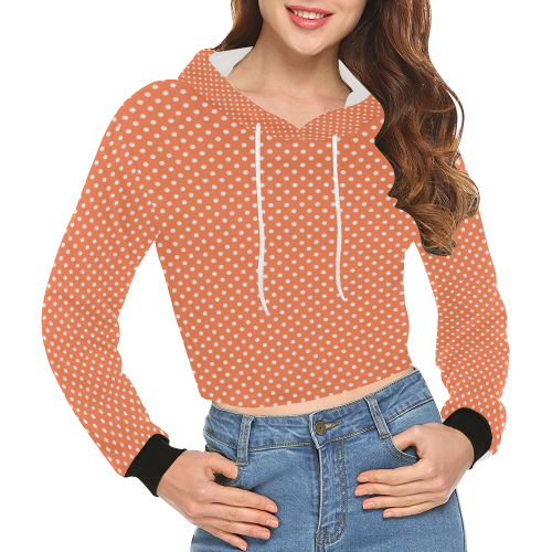 Appricot polka dots All Over Print Crop Hoodie for Women (Model H22)