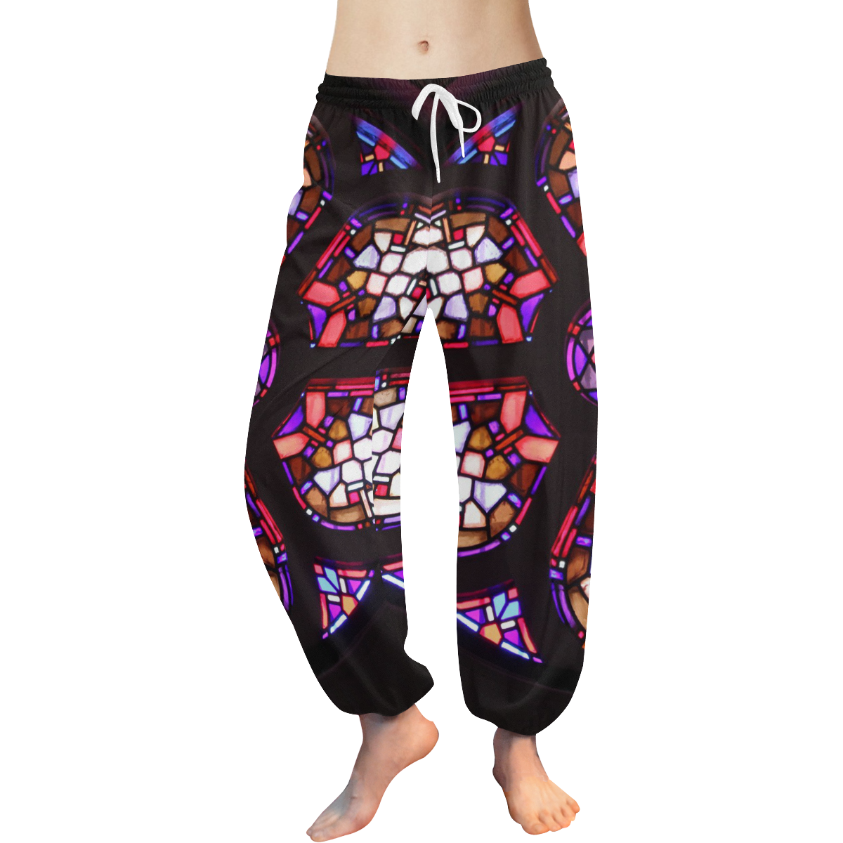 Geometric Purple Pink Rosary Window Mandala Women's All Over Print Harem Pants (Model L18)