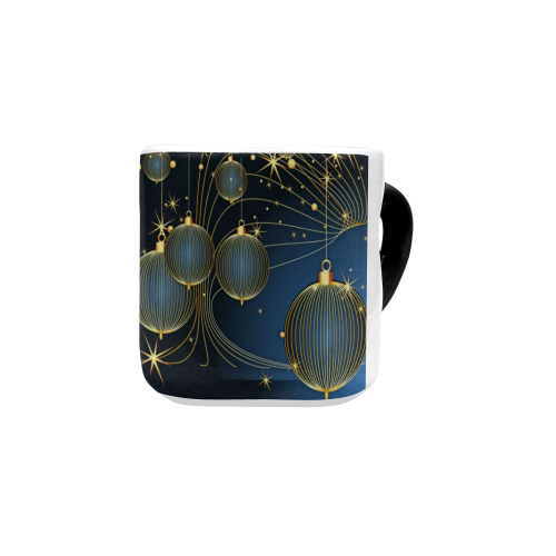 Golden Christmas Ornaments on Blue Heart-shaped Morphing Mug