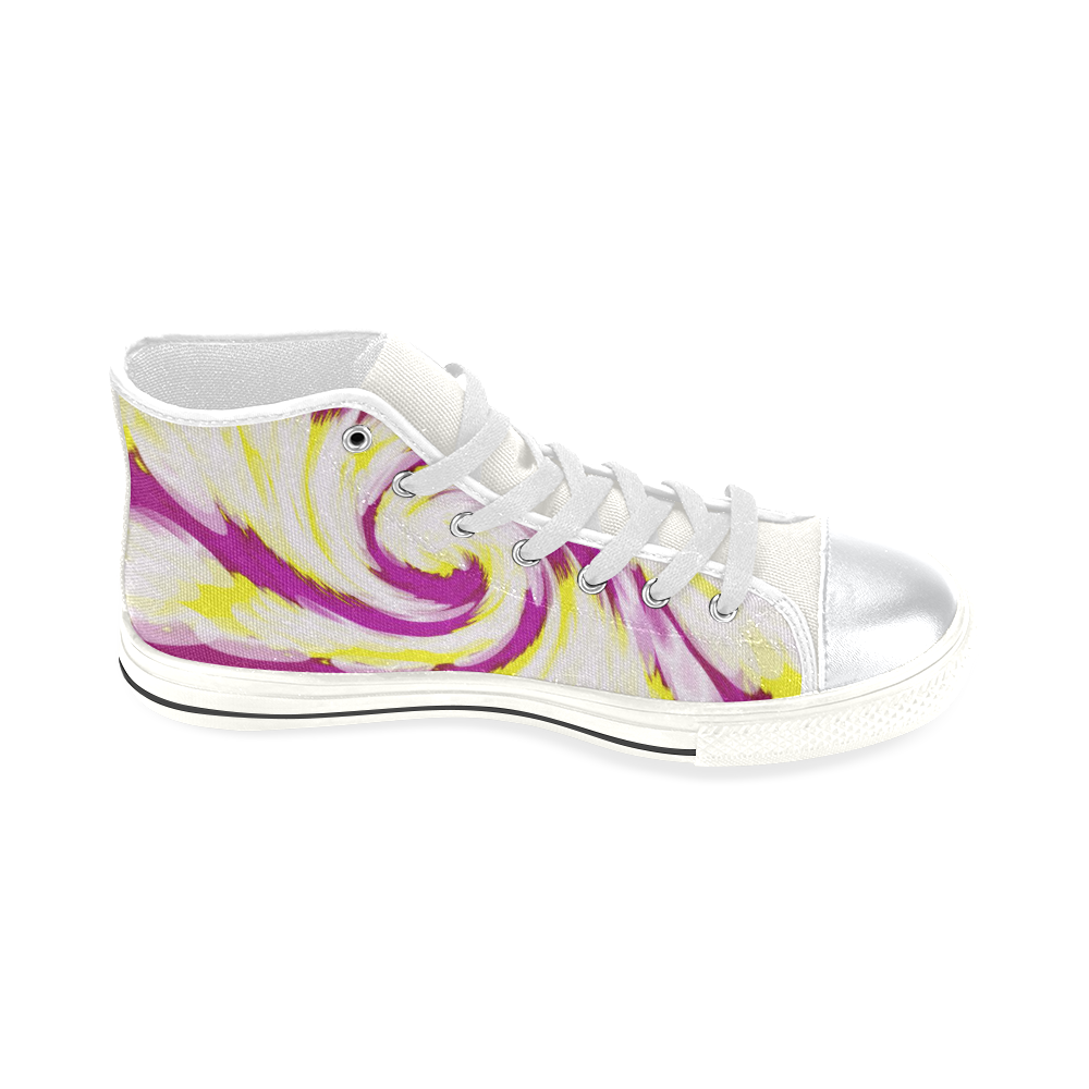 Pink Yellow Tie Dye Swirl Abstract High Top Canvas Shoes for Kid (Model 017)