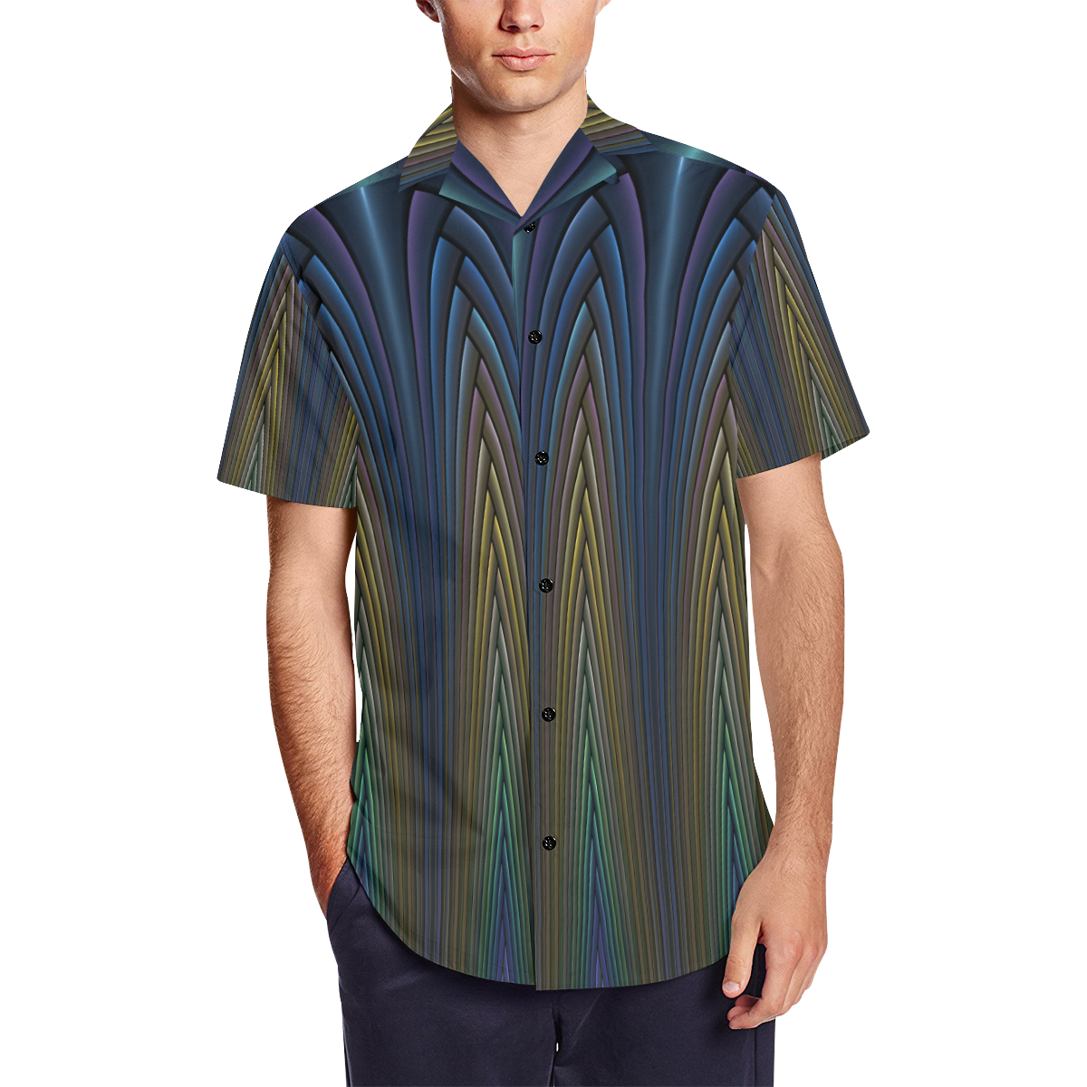 Dark Art Deco Tones Men's Short Sleeve Shirt with Lapel Collar (Model T54)