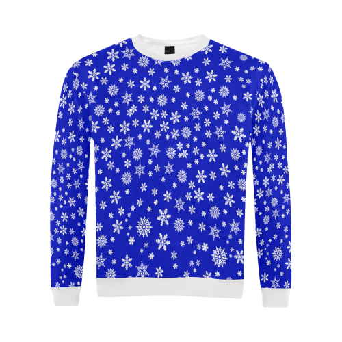 Christmas White Snowflakes on Blue All Over Print Crewneck Sweatshirt for Men/Large (Model H18)