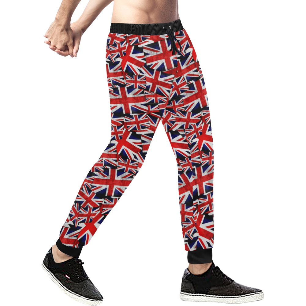 Union Jack British UK Flag - Black Men's All Over Print Sweatpants/Large Size (Model L11)