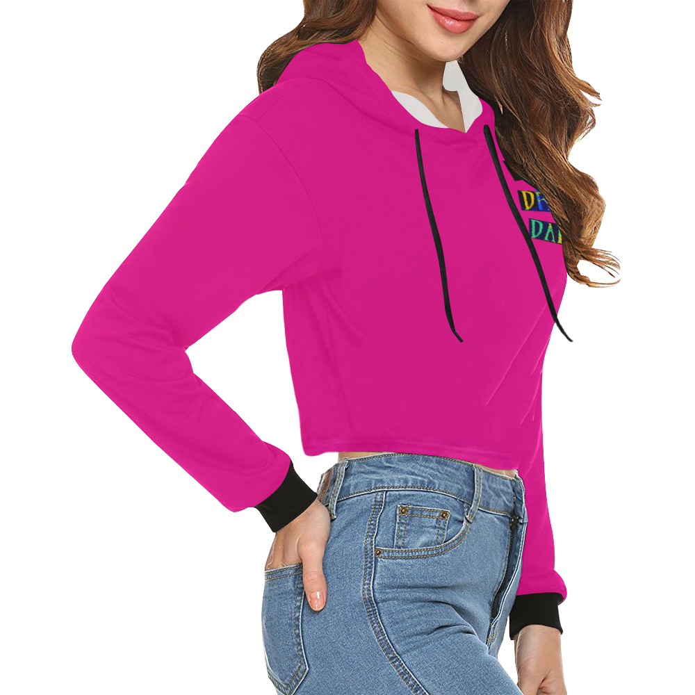 Break Dancing Colorful / Pink All Over Print Crop Hoodie for Women (Model H22)