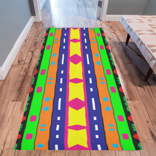 Distorted colorful shapes and stripes Area Rug 9'6''x3'3''