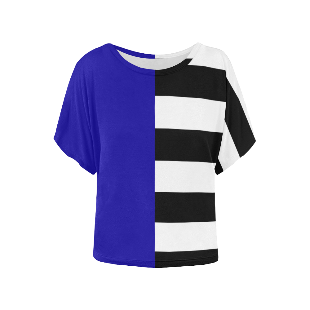 Blue and Stripes Mixed Print Women's Batwing-Sleeved Blouse T shirt (Model T44)