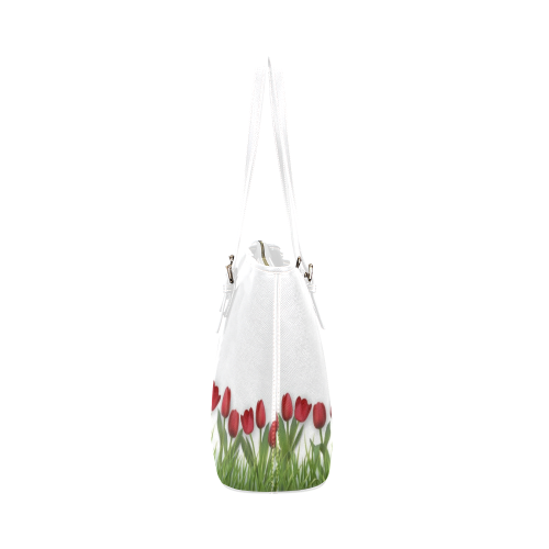 Red Tulips Leather Tote Bag/Small (Model 1651)
