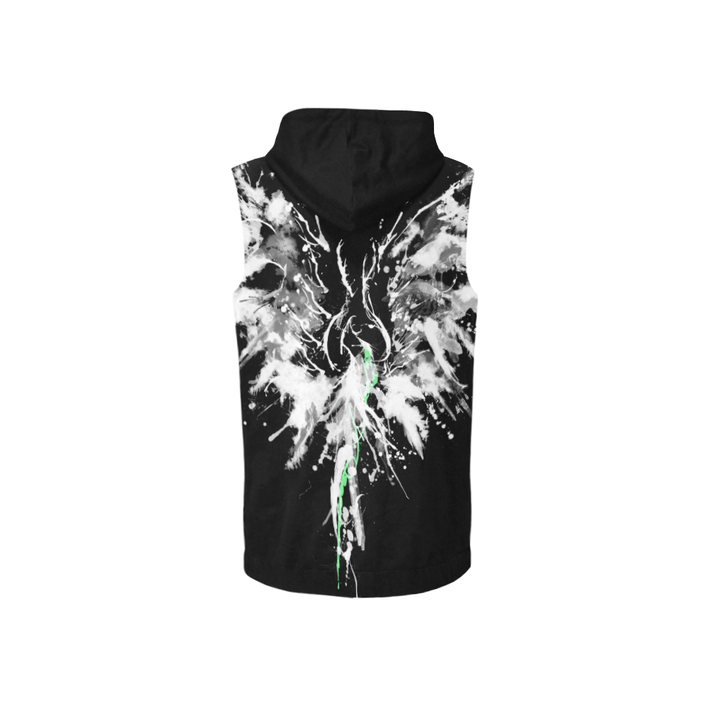 Phoenix - Abstract Painting Bird White 1 All Over Print Sleeveless Zip Up Hoodie for Women (Model H16)