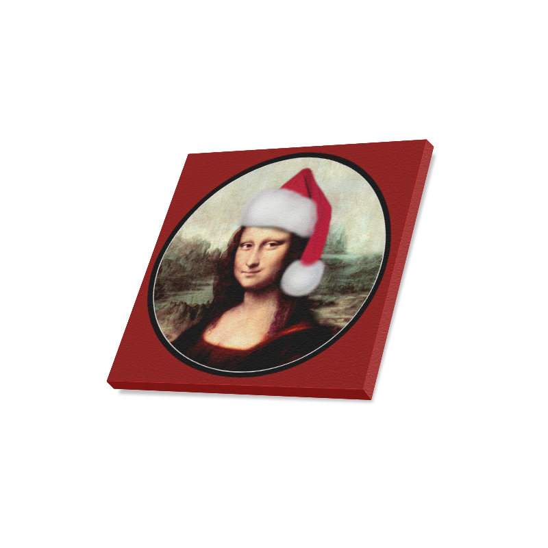Christmas Mona Lisa with Santa Hat Red Canvas Print 16"x16"