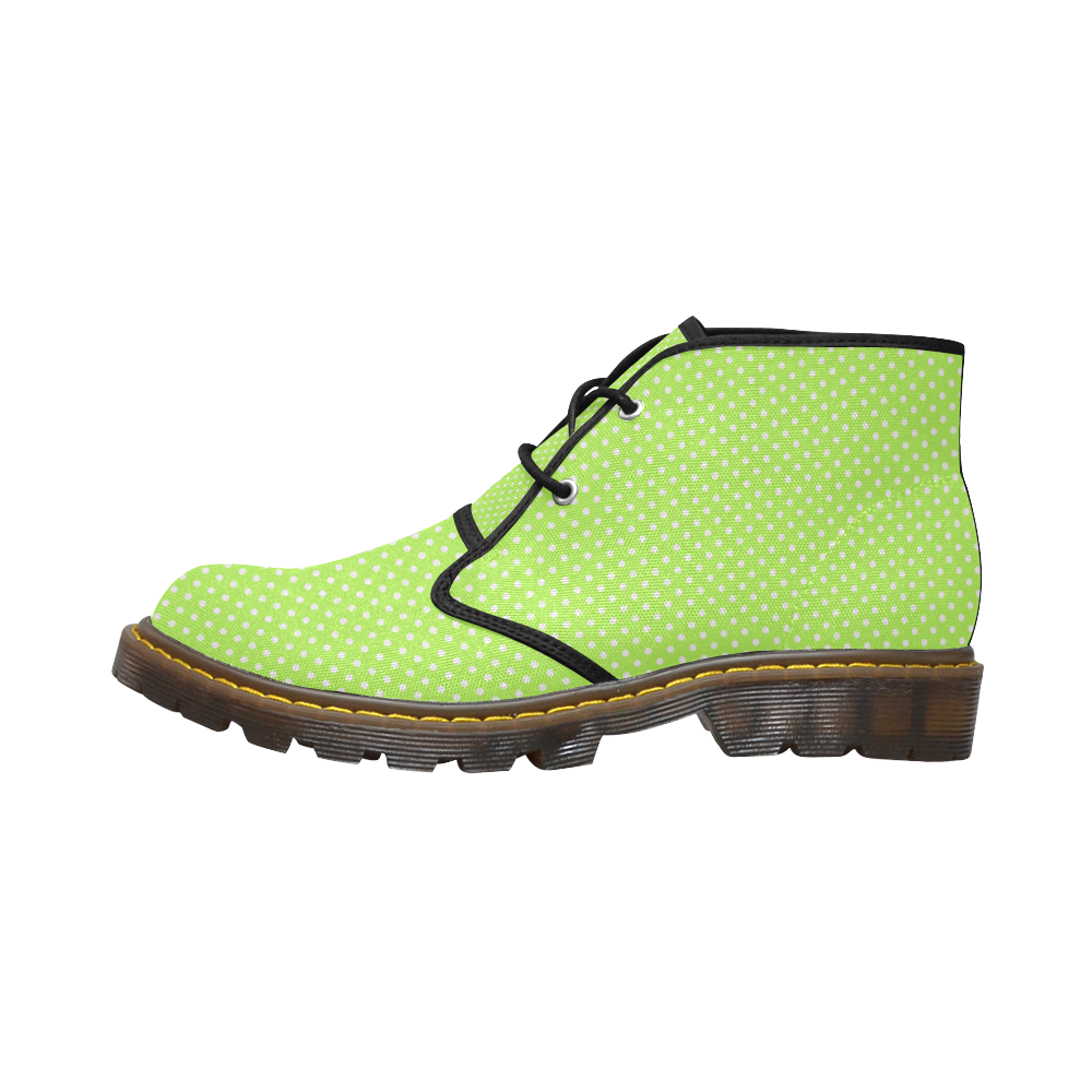 Mint green polka dots Women's Canvas Chukka Boots/Large Size (Model 2402-1)