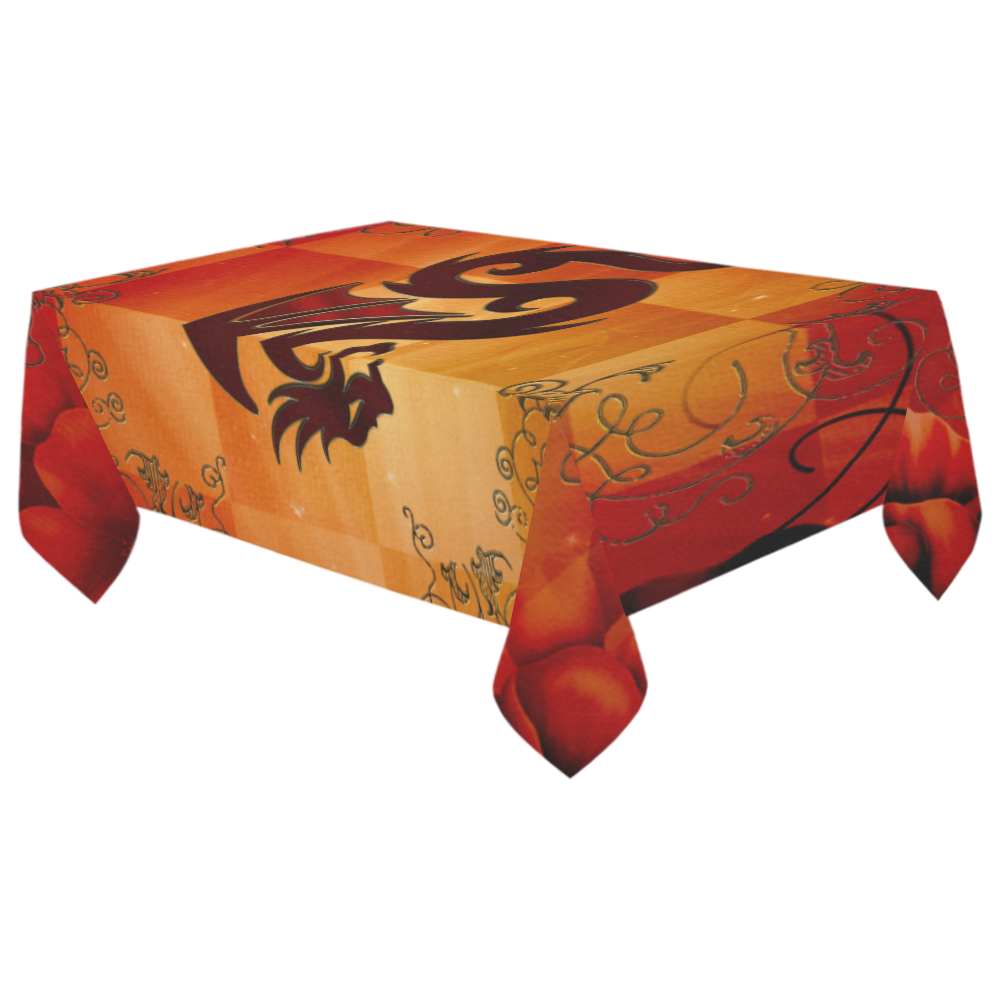Tribal dragon  on vintage background Cotton Linen Tablecloth 60"x 104"