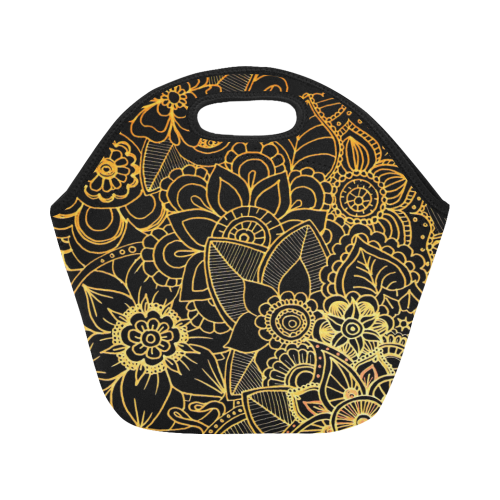 Floral Doodle Gold G523 Neoprene Lunch Bag/Small (Model 1669)