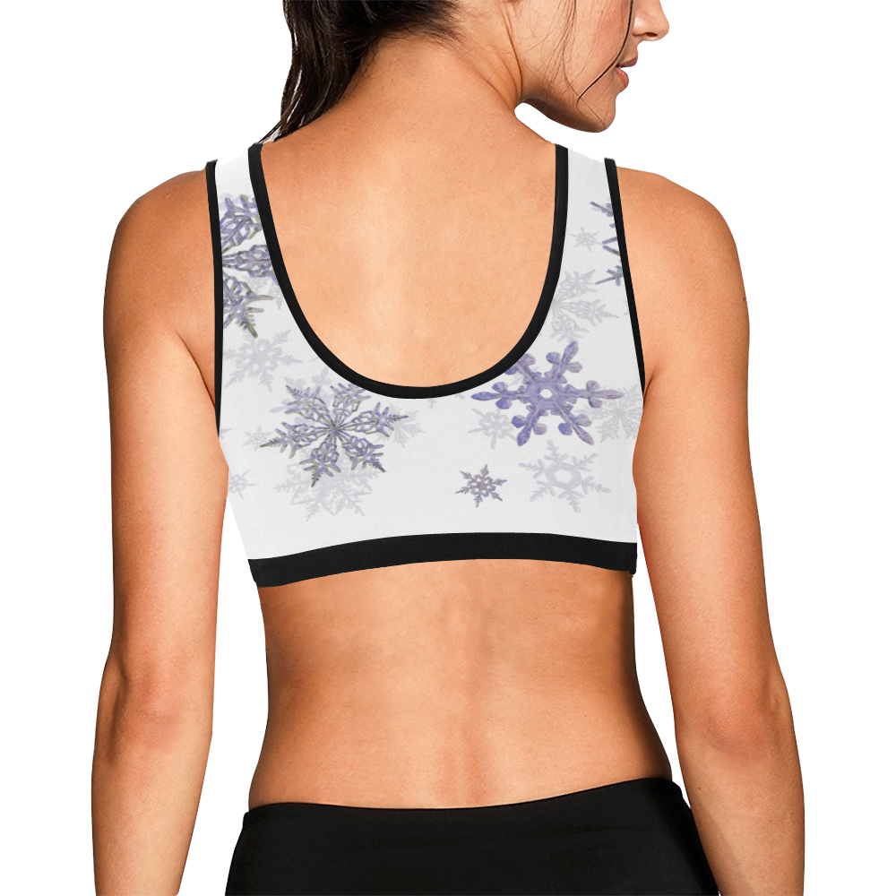 Snowflakes Blue Purple Women's All Over Print Sports Bra (Model T52)