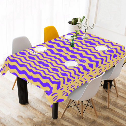 Purple Yellow Modern  Waves Lines Cotton Linen Tablecloth 60"x120"