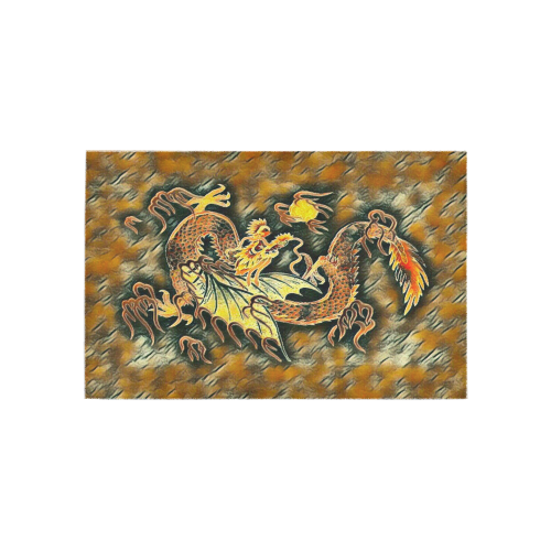 Japanese Dragon Gold, Copper, Brown Area Rug 5'x3'3''