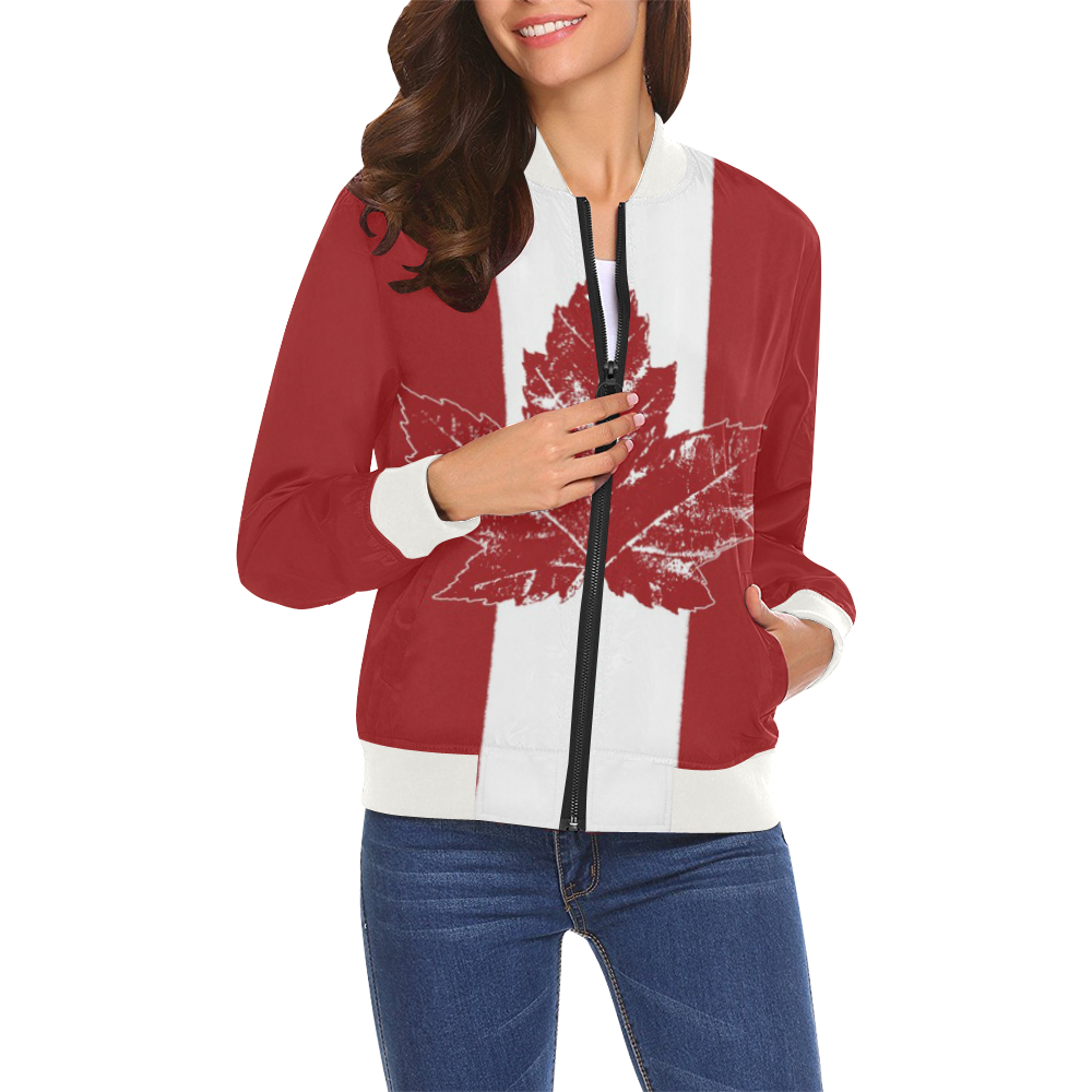 Cool Canada Flag Bomber Jackets All Over Print Bomber Jacket for Women (Model H19)