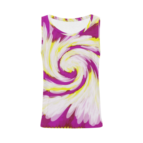 Pink Yellow Tie Dye Swirl Abstract All Over Print Tank Top for Women (Model T43)