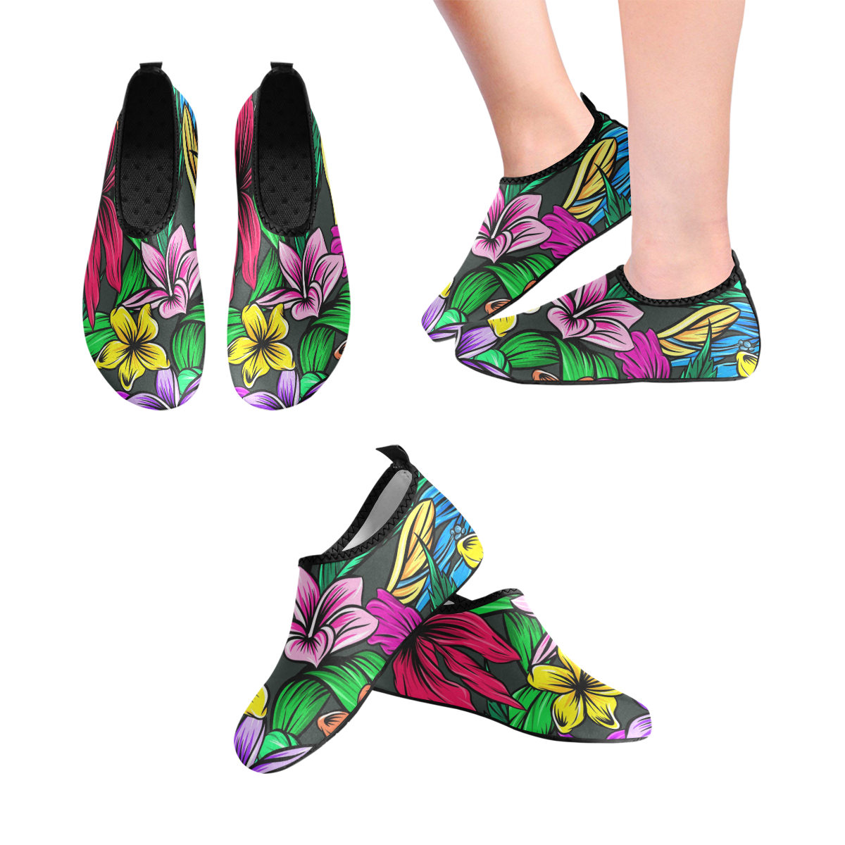 Neon Hibiscus Women's Slip-On Water Shoes (Model 056)