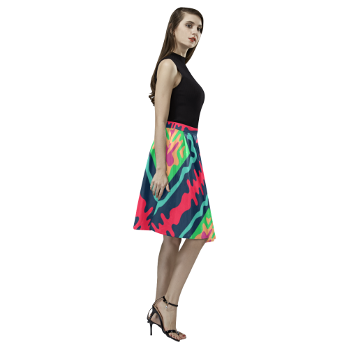 Waves in retro colors Melete Pleated Midi Skirt (Model D15)