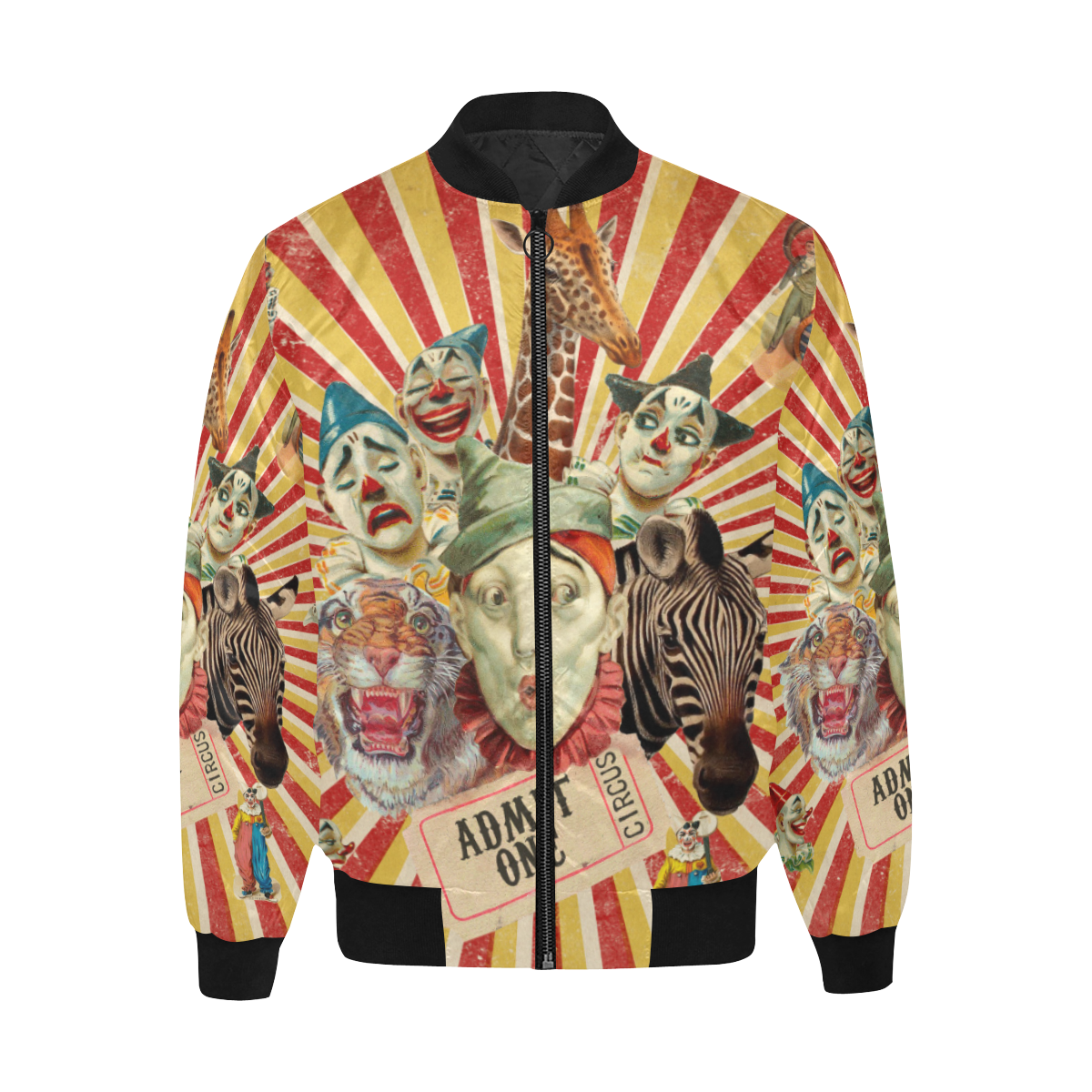 Funny Vintage Circus Clowns All Over Print Quilted Bomber Jacket for Men (Model H33)