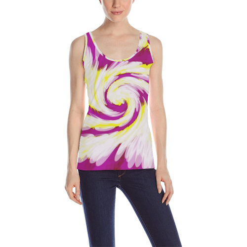 Pink Yellow Tie Dye Swirl Abstract All Over Print Tank Top for Women (Model T43)