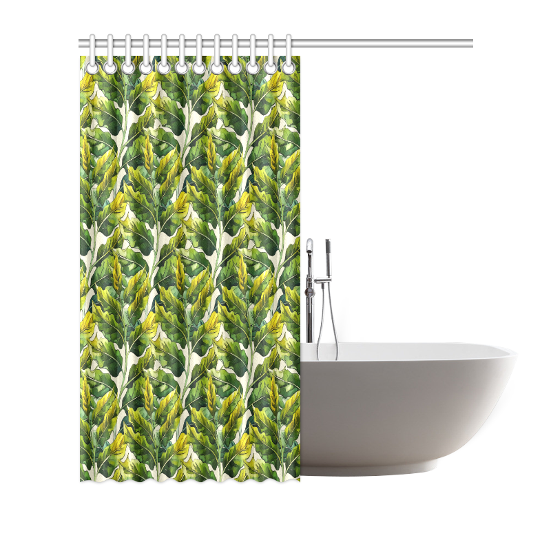 Yellow Green Wide Tropical Leaf pattern 6 Shower Curtain 72"x72"