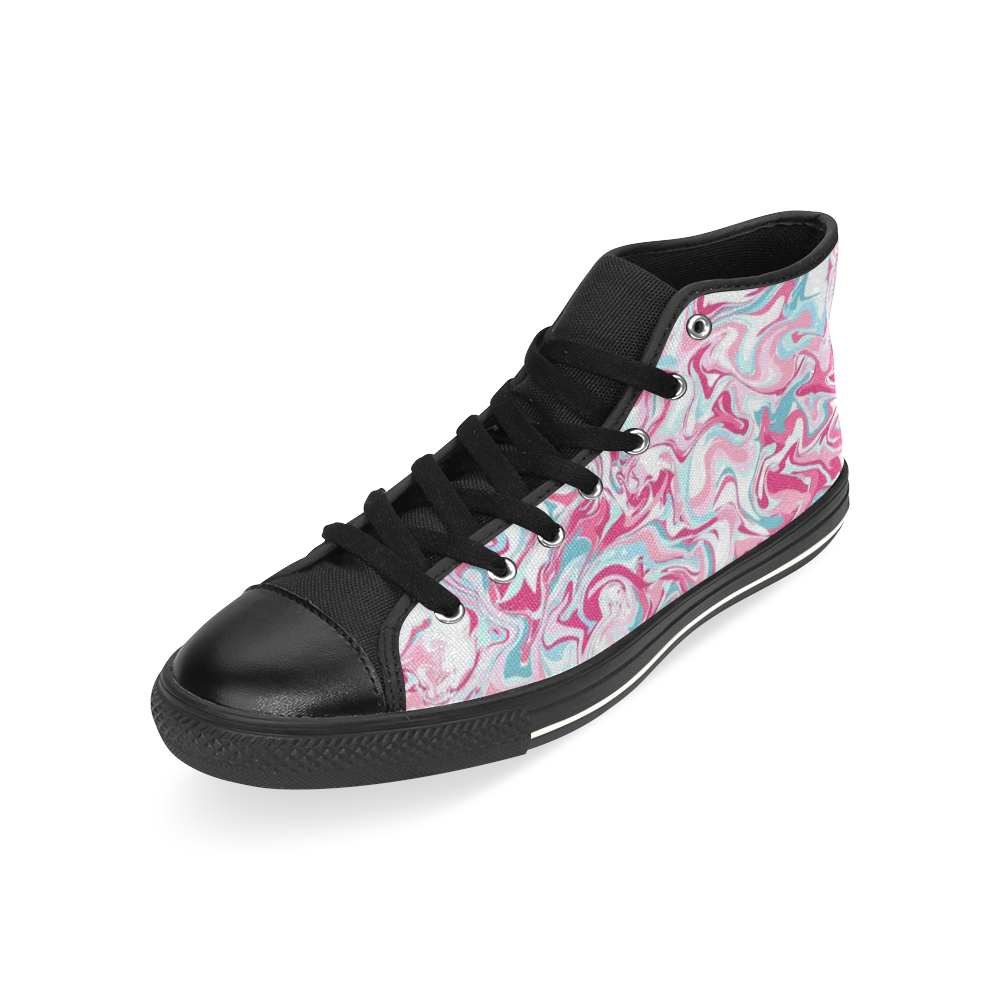 Marble SWIRL Pink High Top Canvas Shoes for Kid (Model 017)