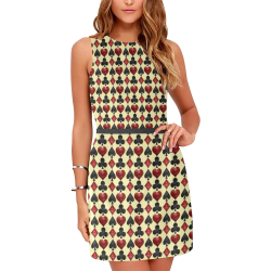Black and Red Poker Casino Card Shapes on Yellow Eos Women's Sleeveless Dress (Model D01)