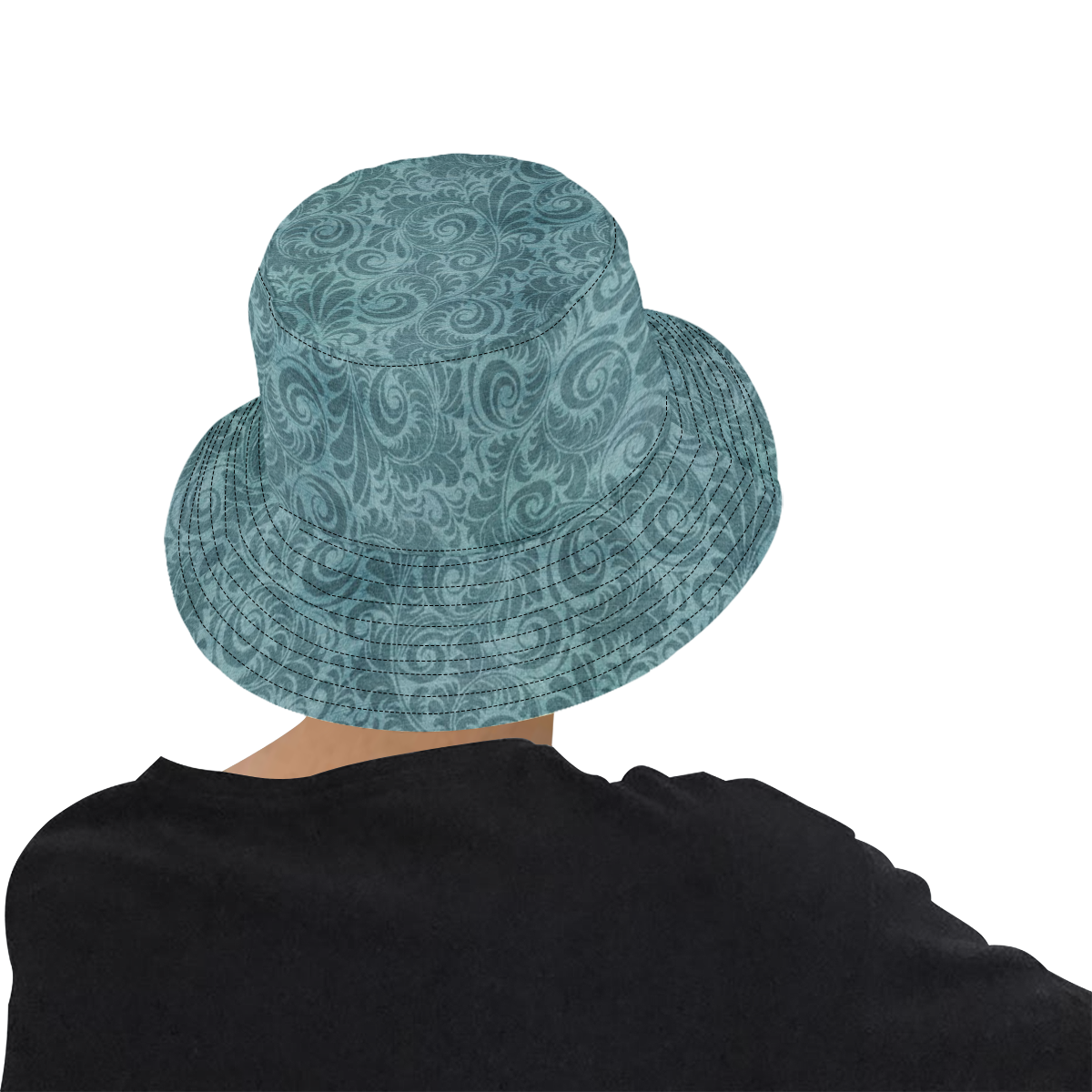 Denim with vintage floral pattern, turquoise teal All Over Print Bucket Hat for Men