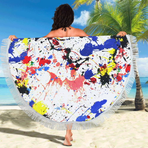 Blue and Red Paint Splatter Circular Beach Shawl 59"x 59"