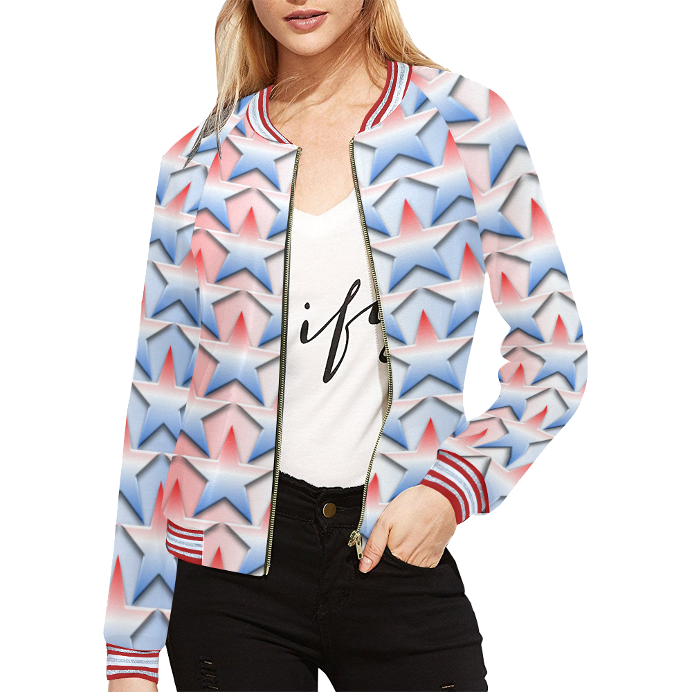 USA Stars All Over Print Bomber Jacket for Women (Model H21)