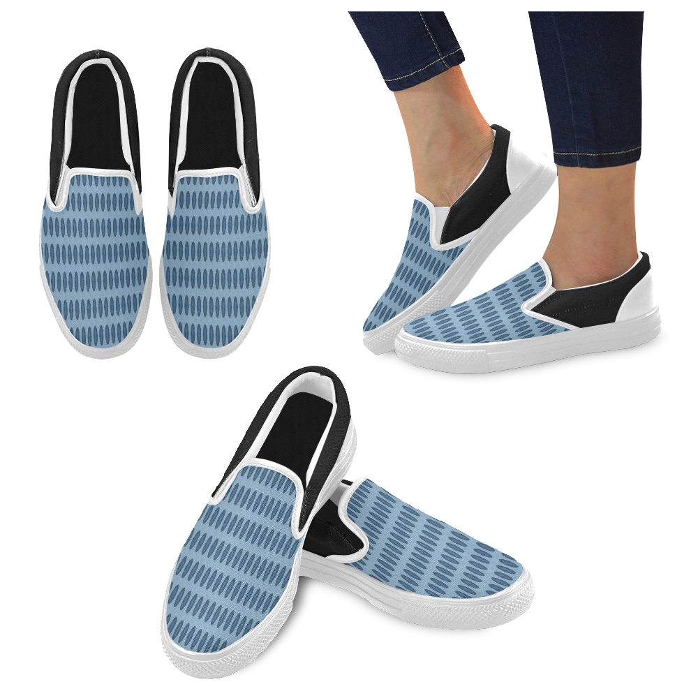 Blue Oval Modern Navy Women's Unusual Slip-on Canvas Shoes (Model 019)