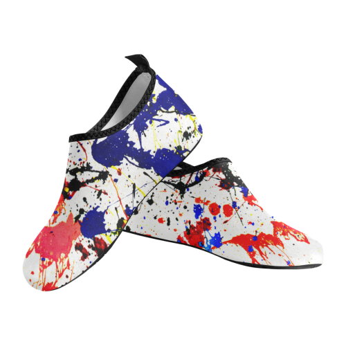 Blue & Red Paint Splatter Women's Slip-On Water Shoes (Model 056)