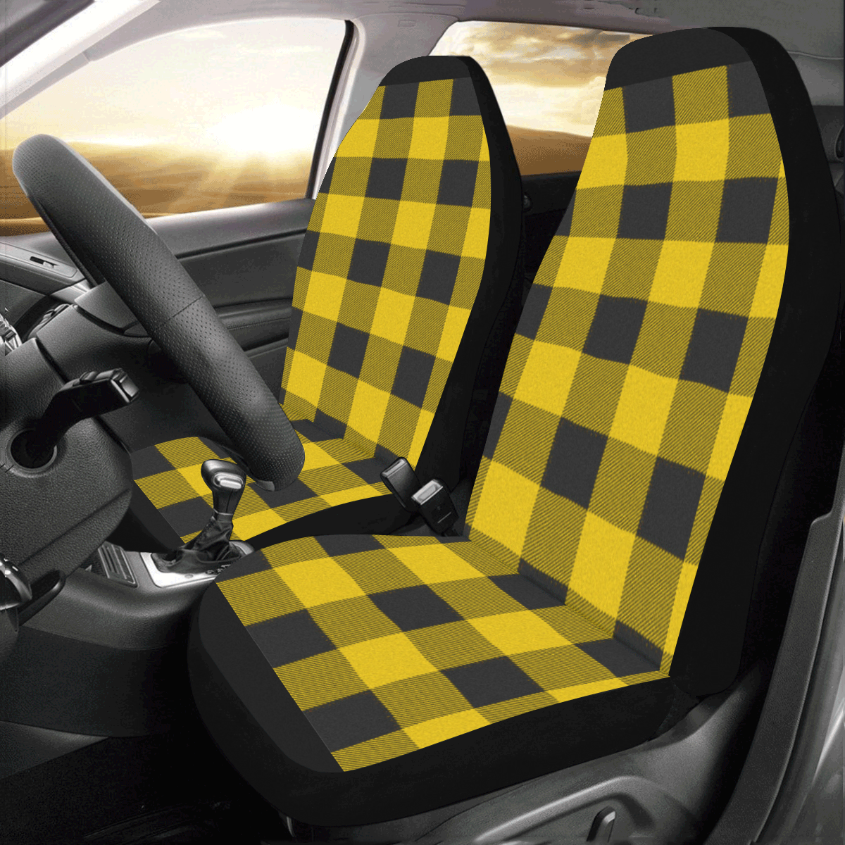 yellow  black plaid Car Seat Covers (Set of 2)
