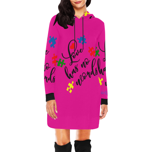 Fairlings Delight's Autism- Love has no words Women's Hoodie 53086E4 All Over Print Hoodie Mini Dress (Model H27)