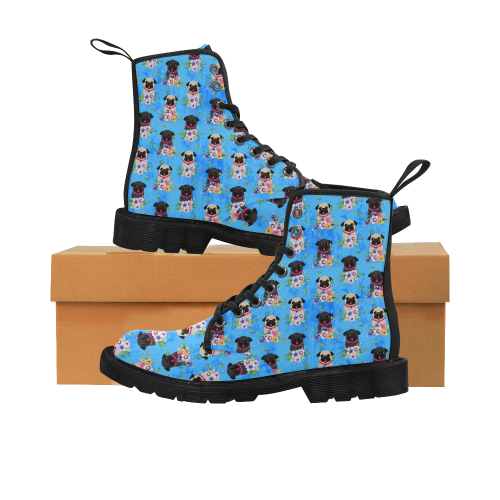 Pugs In Spring Flowers Boots Martin Boots for Women (Black) (Model 1203H)