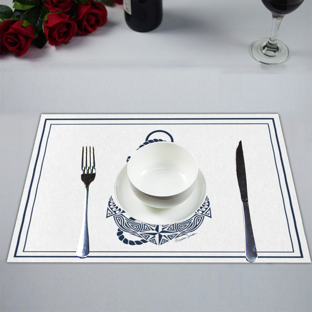 Tribal Anchor Navy on White Placemat 14’’ x 19’’ (Set of 4)