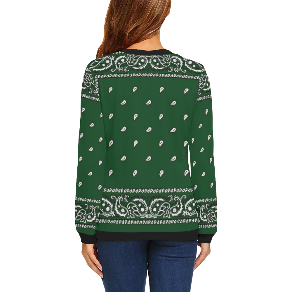 KERCHIEF PATTERN GREEN All Over Print Crewneck Sweatshirt for Women (Model H18)