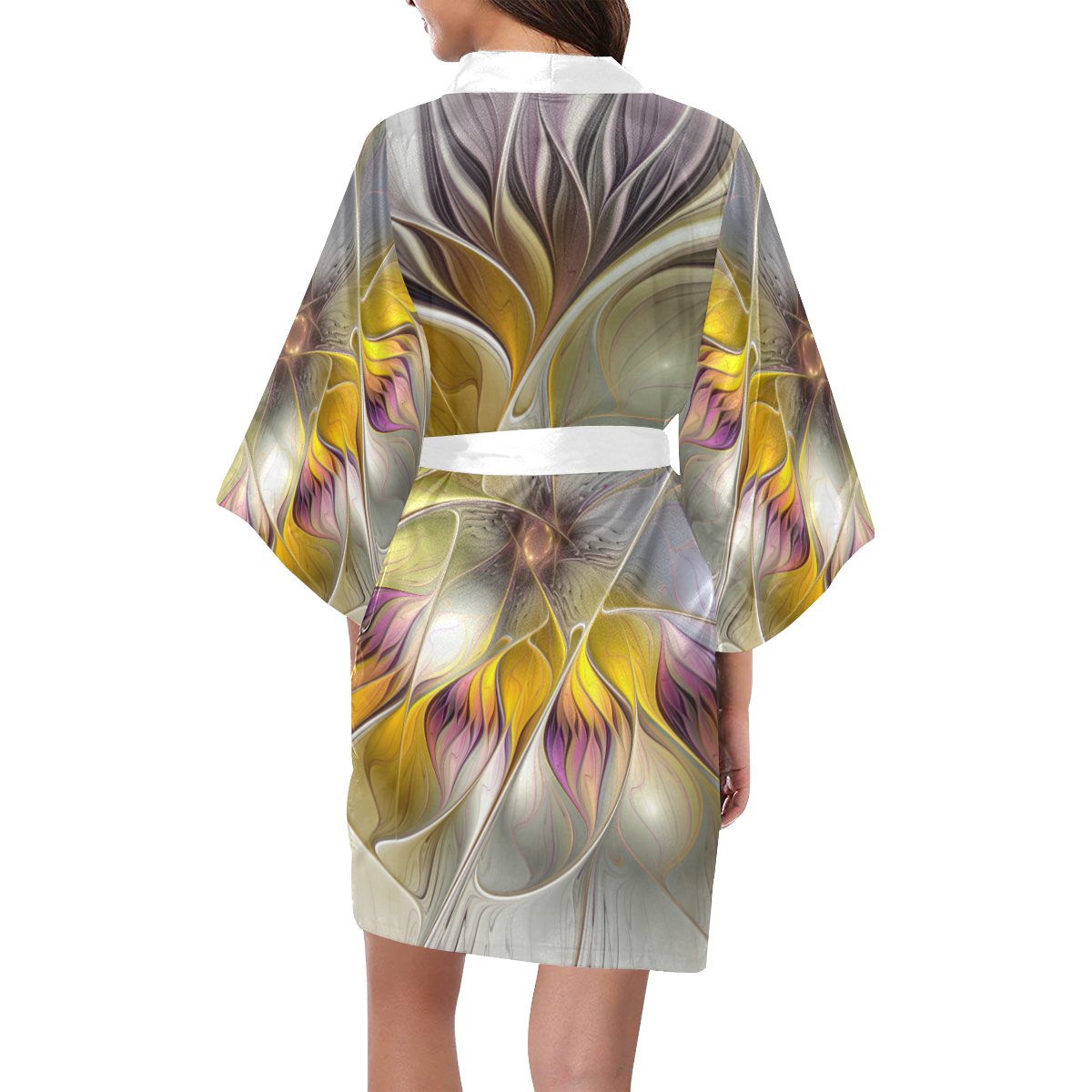 Abstract Colorful Fantasy Flower Modern Fractal Art Kimono Robe