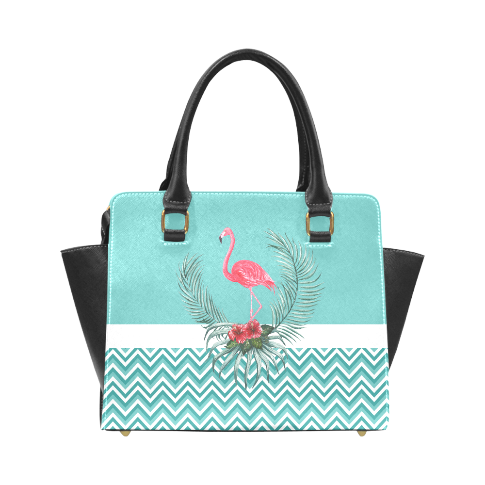 Retro Flamingo Chevron Rivet Shoulder Handbag (Model 1645)